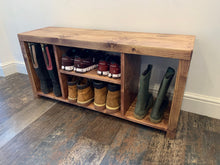 Load image into Gallery viewer, Handmade Rustic Shoe & Welly Rack Storage Bench – Bespoke Solid Wood, Entryway Hallway Organiser