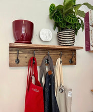 Load image into Gallery viewer, Rustic Handmade Coat Rack with Shelf: Heavy Duty Cast Iron Hooks