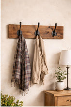 Load image into Gallery viewer, Handmade Rustic Coat Rack with Cast Iron Hooks