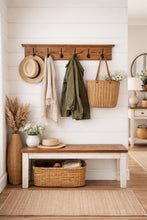Load image into Gallery viewer, Rustic Handmade Coat Rack with Shelf: Heavy Duty Cast Iron Hooks