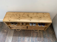 Load image into Gallery viewer, Handmade Wooden Rustic Shoe Rack / Boot Storage Bench With Storage Crates