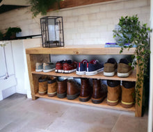 Load image into Gallery viewer, Handmade Rustic Shoe &amp; Welly Rack Storage Bench – Bespoke Solid Wood, Entryway Hallway Organiser
