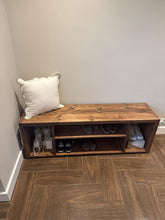 Load image into Gallery viewer, Handmade Rustic Shoe &amp; Welly Rack Storage Bench – Bespoke Solid Wood, Entryway Hallway Organiser
