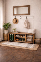 Load image into Gallery viewer, Handmade Bespoke Rustic Shoe &amp; Welly Rack Storage Bench, Entryway Hallway Organiser, Solid Wood Seating
