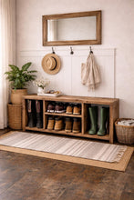 Load image into Gallery viewer, Handmade Bespoke Rustic Shoe &amp; Welly Rack Storage Bench, Entryway Hallway Organiser, Solid Wood Seating

