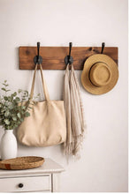 Load image into Gallery viewer, Handmade Rustic Coat Rack with Cast Iron Hooks

