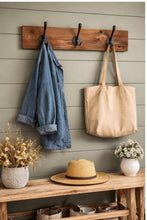 Load image into Gallery viewer, Handmade Rustic Coat Rack with Cast Iron Hooks
