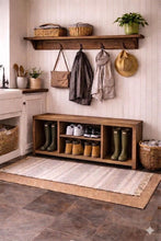 Load image into Gallery viewer, Handmade Bespoke Rustic Shoe &amp; Welly Rack Storage Bench, Entryway Hallway Organiser, Solid Wood Seating
