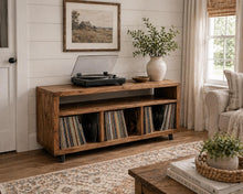 Load image into Gallery viewer, Handmade Bespoke Rustic Record Cabinet | Custom Vinyl Storage Unit | Solid Wood LP Cabinet
