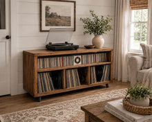 Load image into Gallery viewer, Handmade Bespoke Rustic Record Cabinet | Custom Vinyl Storage Unit | Solid Wood LP Cabinet
